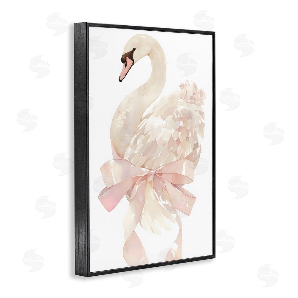 Creative Studio Coquette Swan with Bow Black Framed Giclee Wall Art Print