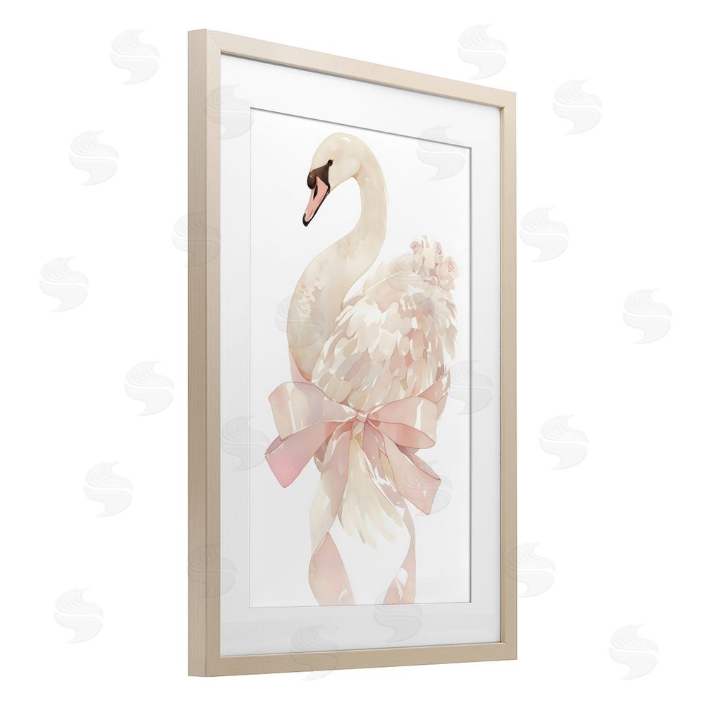 Creative Studio Coquette Swan with Bow Birch Framed Print Under Glass Wall Art