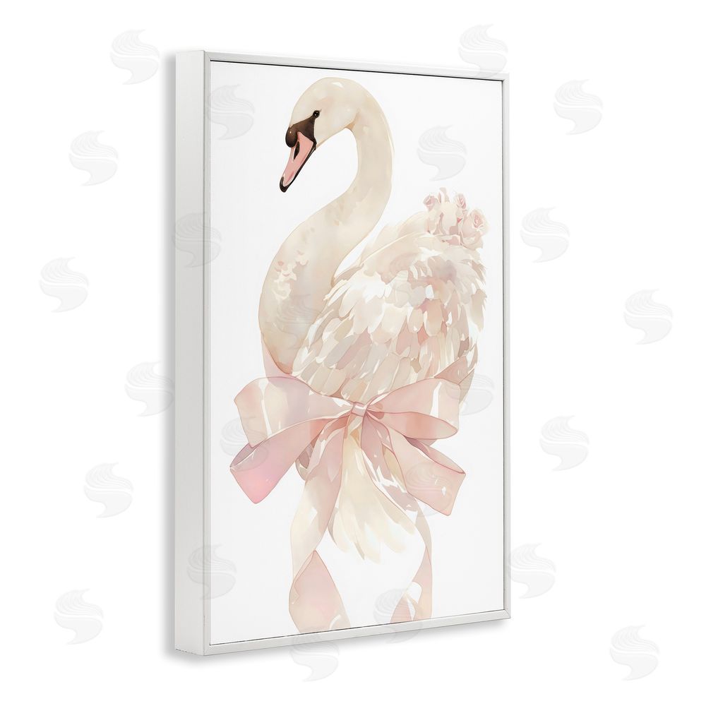 Creative Studio Coquette Swan with Bow White Framed Giclee Wall Art Print