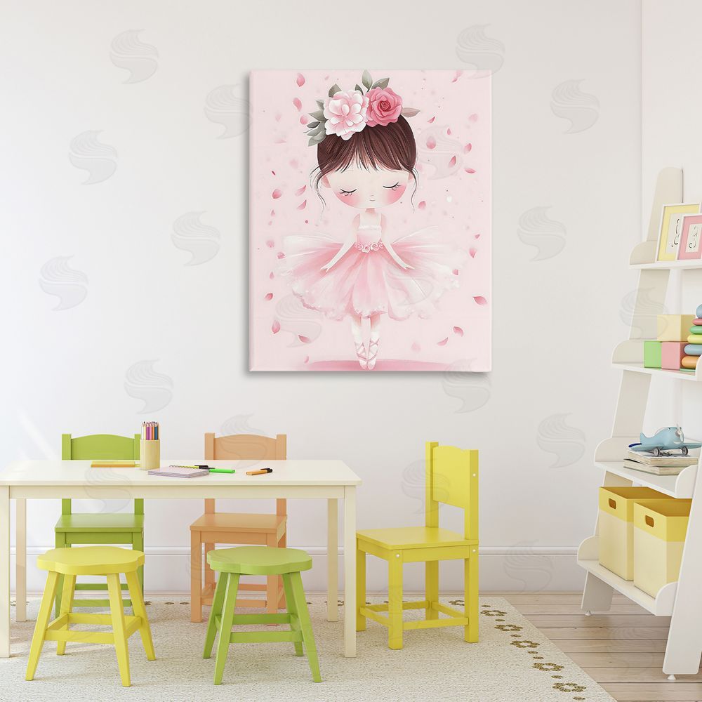 Creative Studio Ballerina With Floral Headdress Stretched Canvas Wall Art in Room