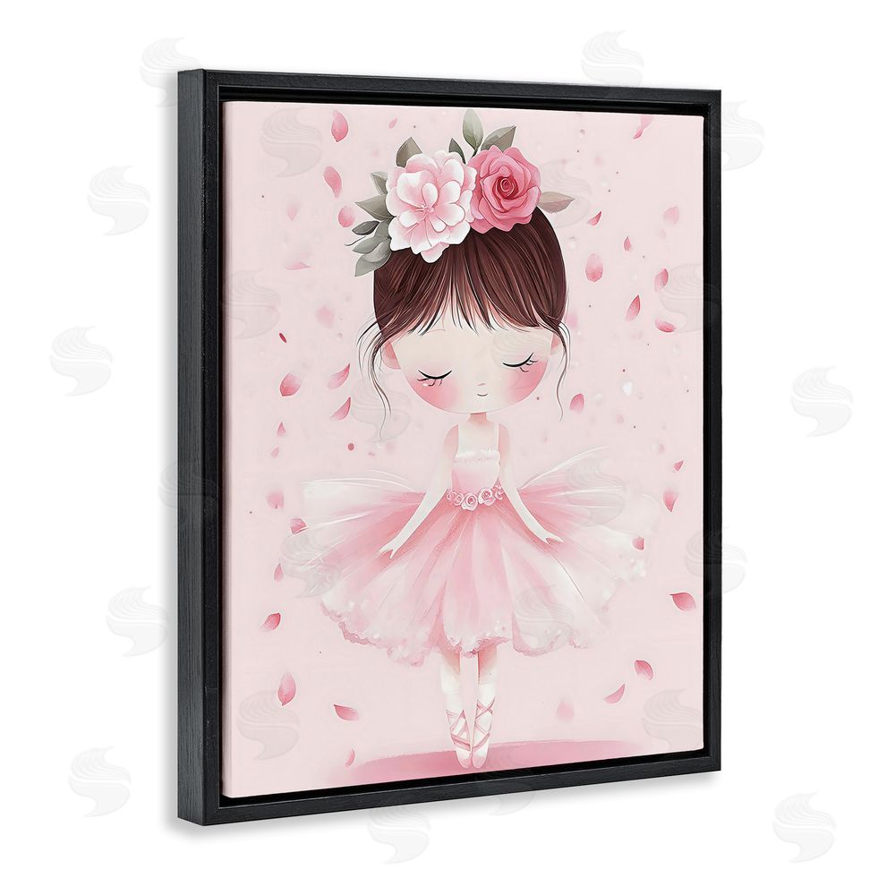 Creative Studio Ballerina With Floral Headdress Black Floating Frame Canvas Wall Art Print