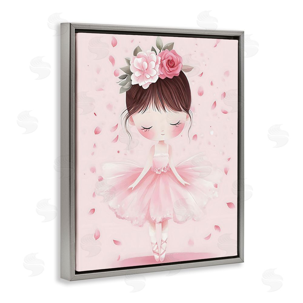 Creative Studio Ballerina With Floral Headdress Gray Floating Frame Canvas Wall Art Print
