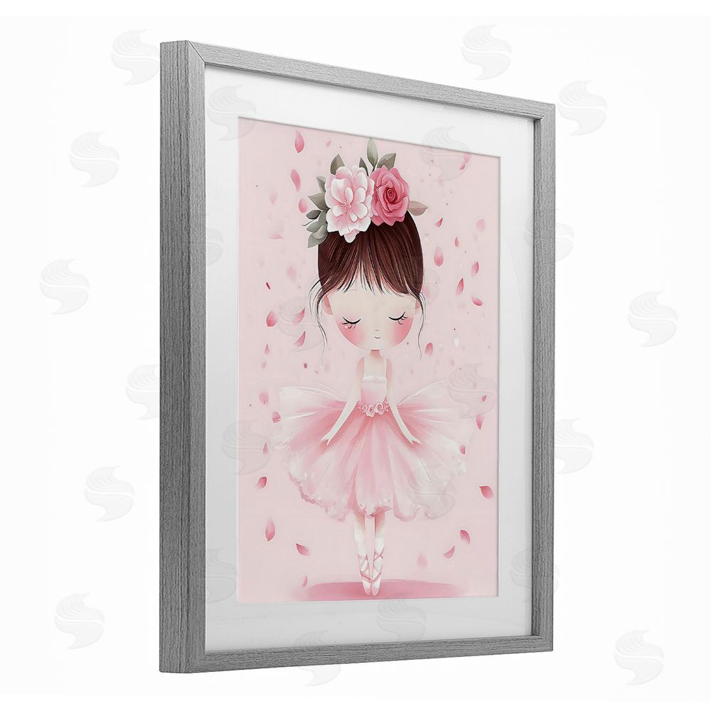 Creative Studio Ballerina With Floral Headdress Gray Framed Print Under Glass Wall Art