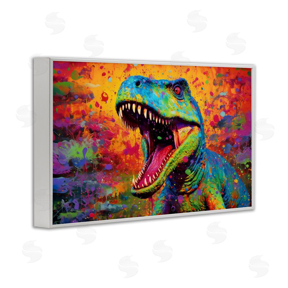 Creative Studio Colorful T-Rex with Splatter White Framed Giclee Wall Art Print