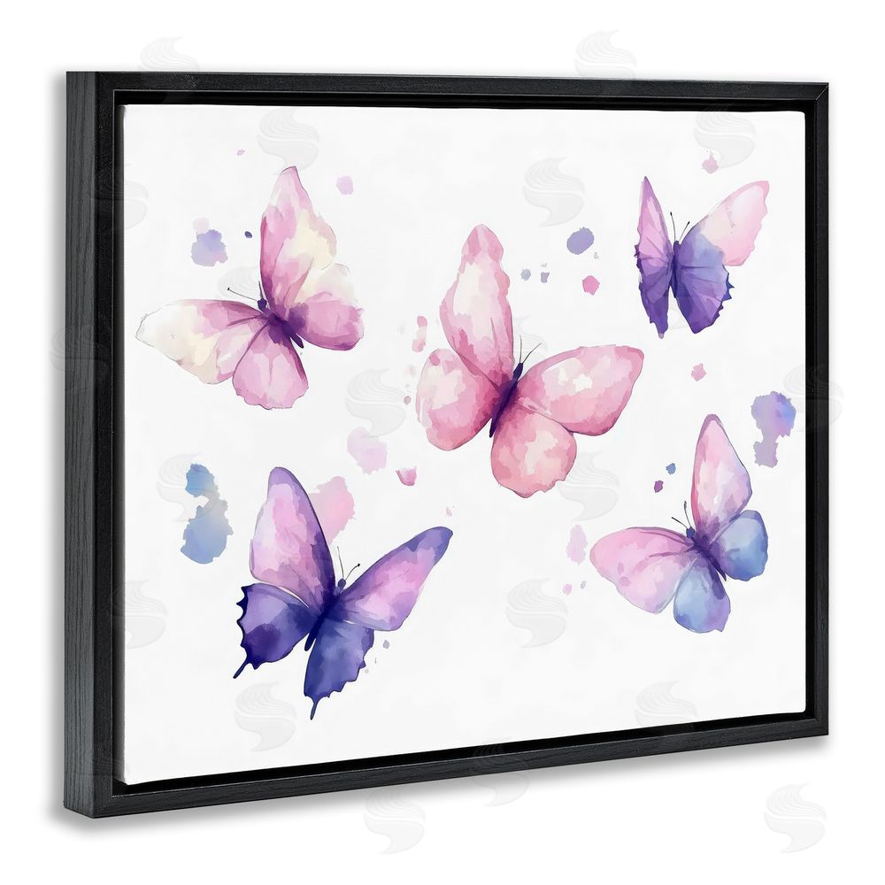 Creative Studio Blue and Pink Butterflies Black Floating Frame Canvas Wall Art Print