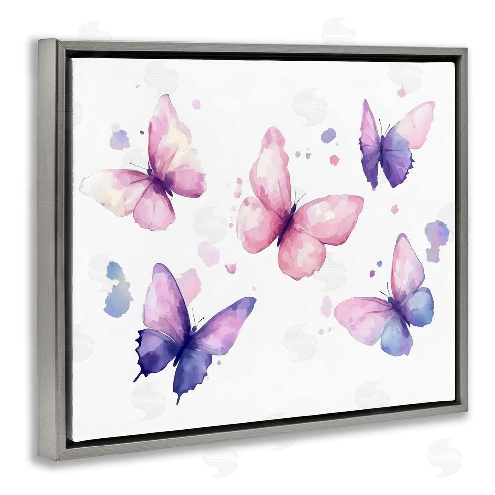 Creative Studio Blue and Pink Butterflies Gray Floating Frame Canvas Wall Art Print