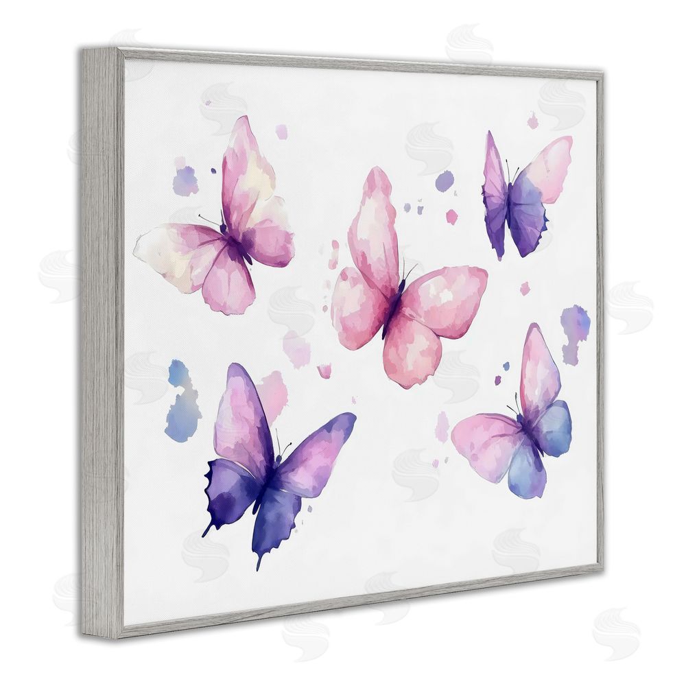 Creative Studio Blue and Pink Butterflies Gray Framed Giclee Wall Art Print