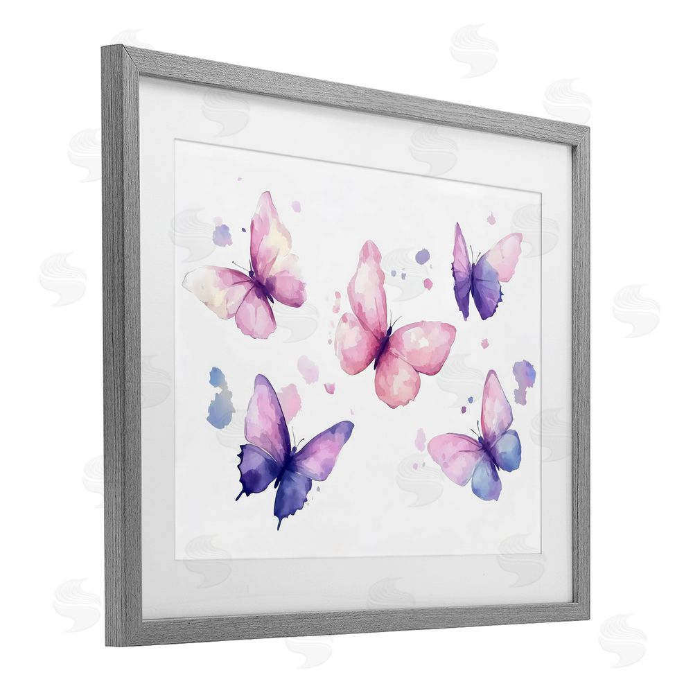 Creative Studio Blue and Pink Butterflies Gray Framed Print Under Glass Wall Art