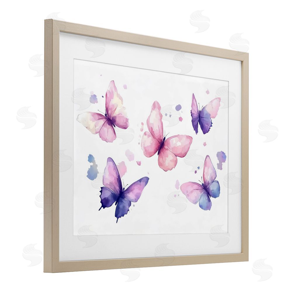 Creative Studio Blue and Pink Butterflies Birch Framed Print Under Glass Wall Art