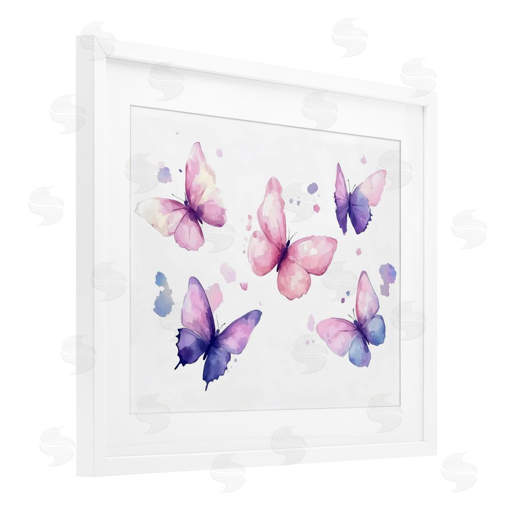 Creative Studio Blue and Pink Butterflies White Framed Print Under Glass Wall Art