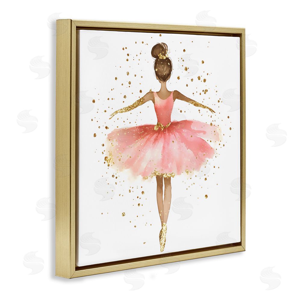 Creative Studio Ballerina with Gold Glitter Gold Floating Frame Canvas Wall Art Print