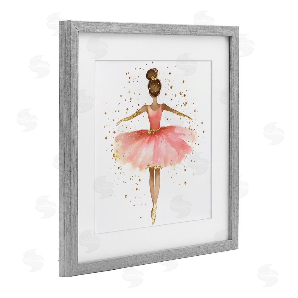 Creative Studio Ballerina with Gold Glitter Gray Framed Print Under Glass Wall Art