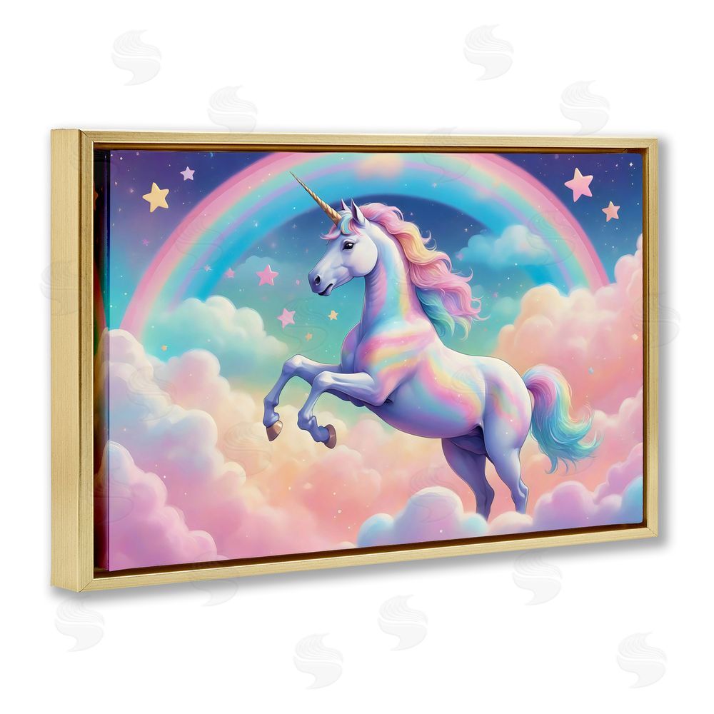 Creative Studio Colorful Galaxy Unicorn Gold Floating Frame Canvas Wall Art Print