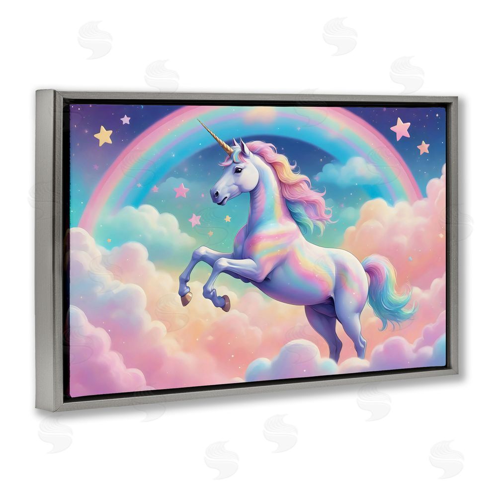 Creative Studio Colorful Galaxy Unicorn Gray Floating Frame Canvas Wall Art Print