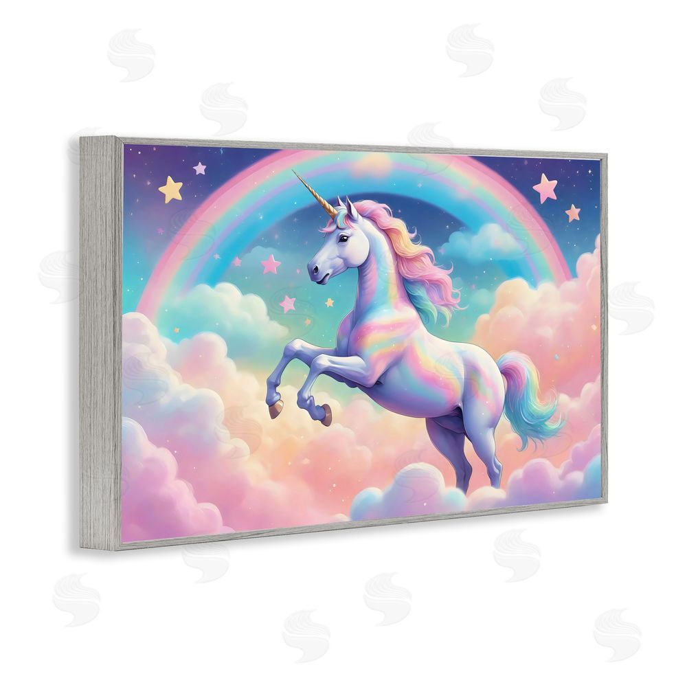 Creative Studio Colorful Galaxy Unicorn Gray Framed Giclee Wall Art Print