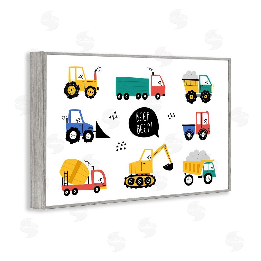 Creative Studio Beep Construction Vehicles Gray Framed Giclee Wall Art Print