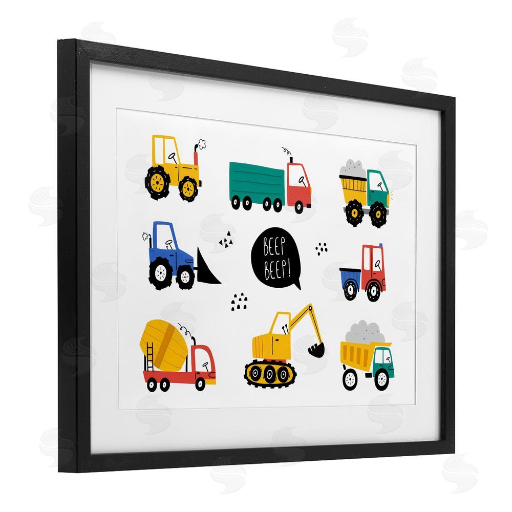 Creative Studio Beep Construction Vehicles Black Framed Print Under Glass Wall Art