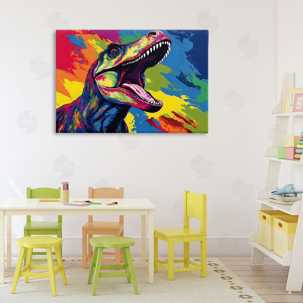 Creative Studio Brightly Colored Dinosaur Stretched Canvas Wall Art in Room