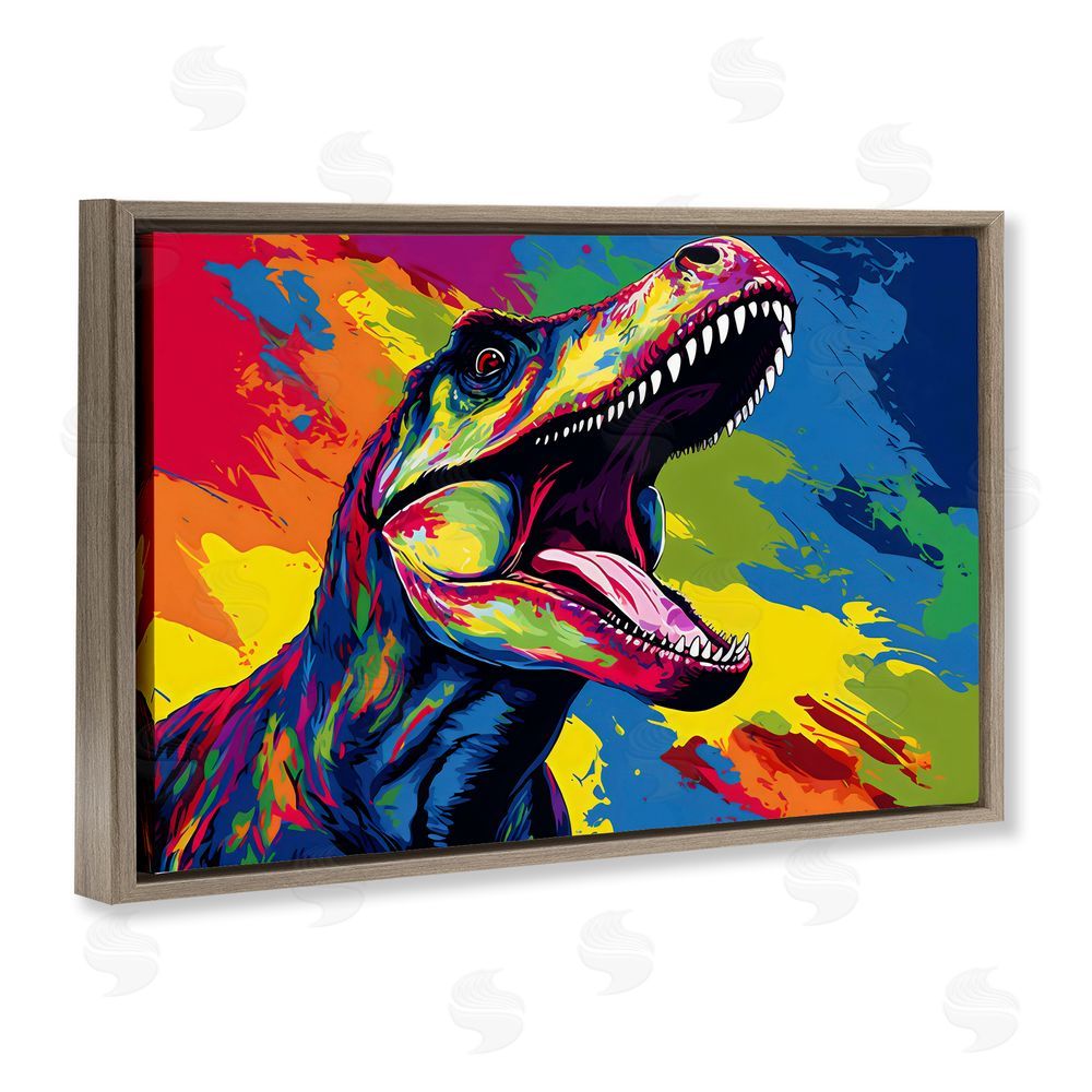 Creative Studio Brightly Colored Dinosaur Brown Floating Frame Canvas Wall Art Print