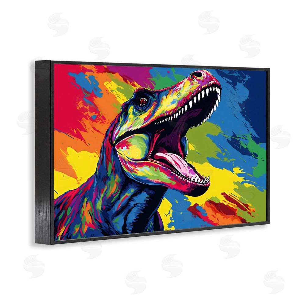 Creative Studio Brightly Colored Dinosaur Black Framed Giclee Wall Art Print