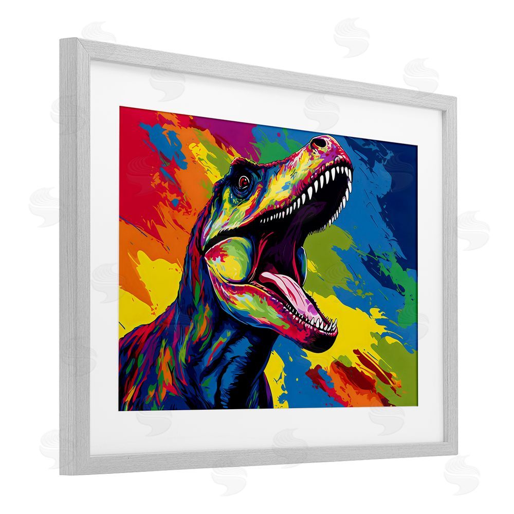 Creative Studio Brightly Colored Dinosaur Gray Framed Print Under Glass Wall Art