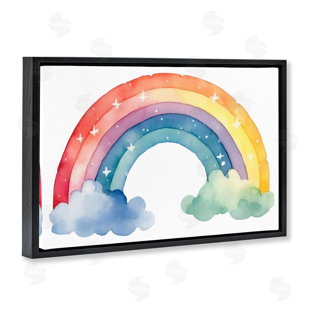 Creative Studio Colorful Rainbow with White Stars Black Floating Frame Canvas Wall Art Print