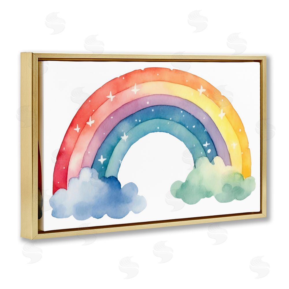 Creative Studio Colorful Rainbow with White Stars Gold Floating Frame Canvas Wall Art Print
