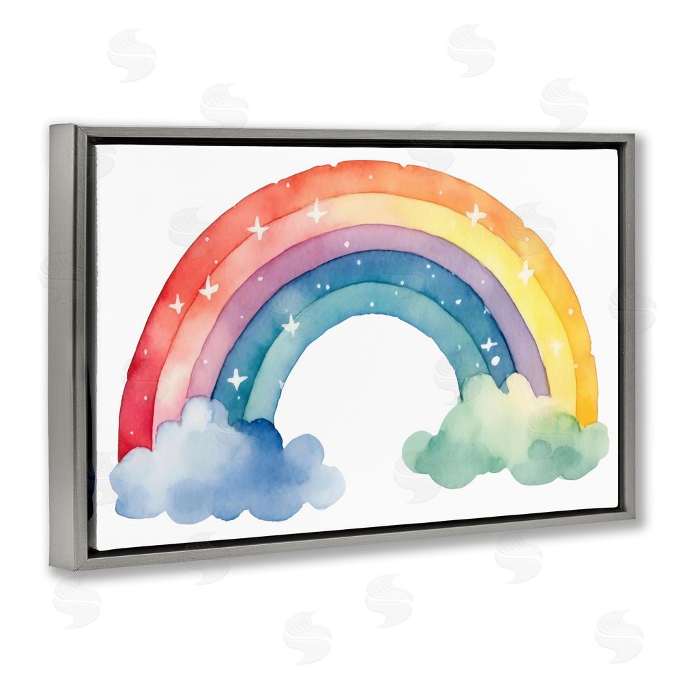 Creative Studio Colorful Rainbow with White Stars Gray Floating Frame Canvas Wall Art Print