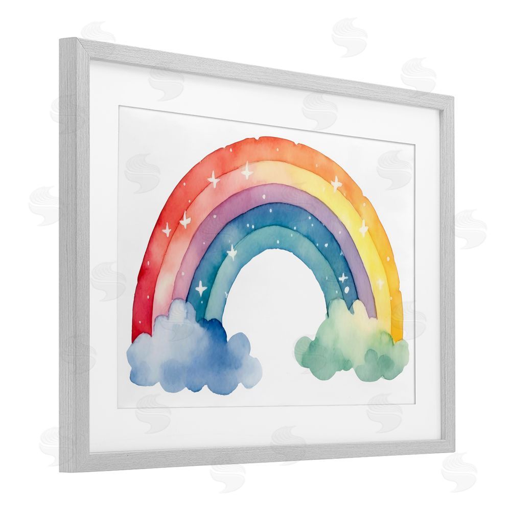 Creative Studio Colorful Rainbow with White Stars Gray Framed Print Under Glass Wall Art