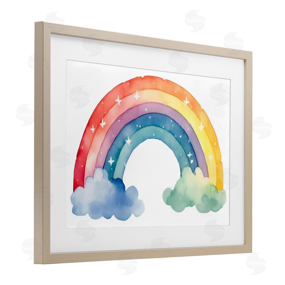Creative Studio Colorful Rainbow with White Stars Birch Framed Print Under Glass Wall Art