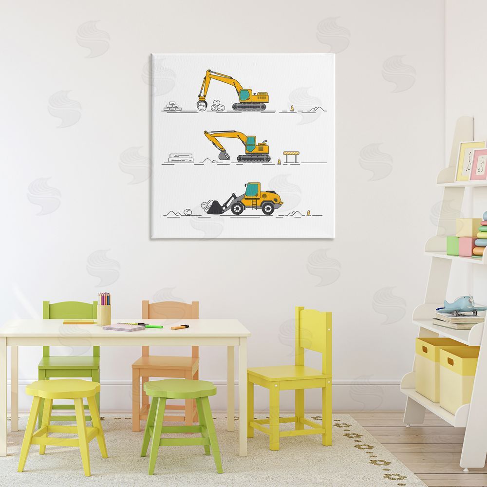 Creative Studio Construction Digs Machine Stretched Canvas Wall Art in Room