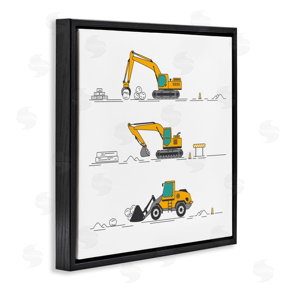 Creative Studio Construction Digs Machine Black Floating Frame Canvas Wall Art Print