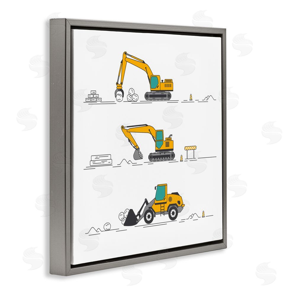 Creative Studio Construction Digs Machine Gray Floating Frame Canvas Wall Art Print