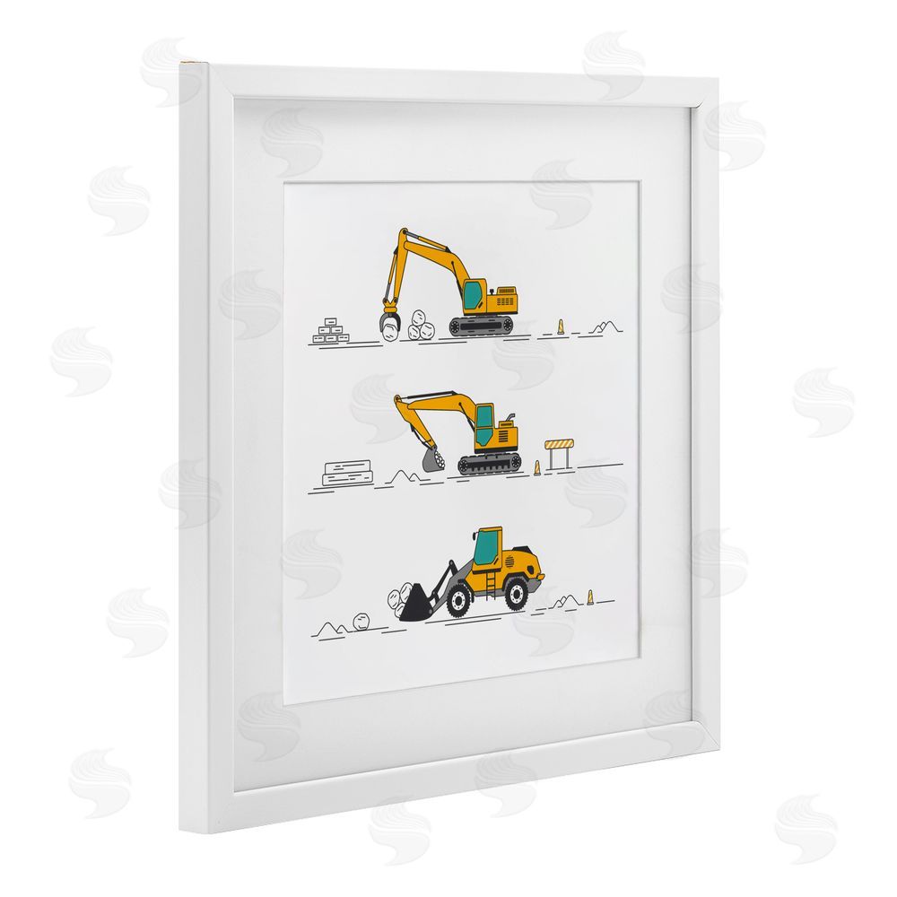 Creative Studio Construction Digs Machine White Framed Print Under Glass Wall Art