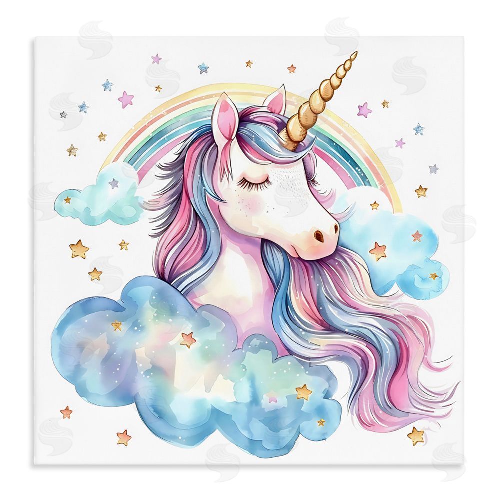 Creative Studio Cute Happy Unicorn & Rainbow Stretched Canvas Wall Art Print