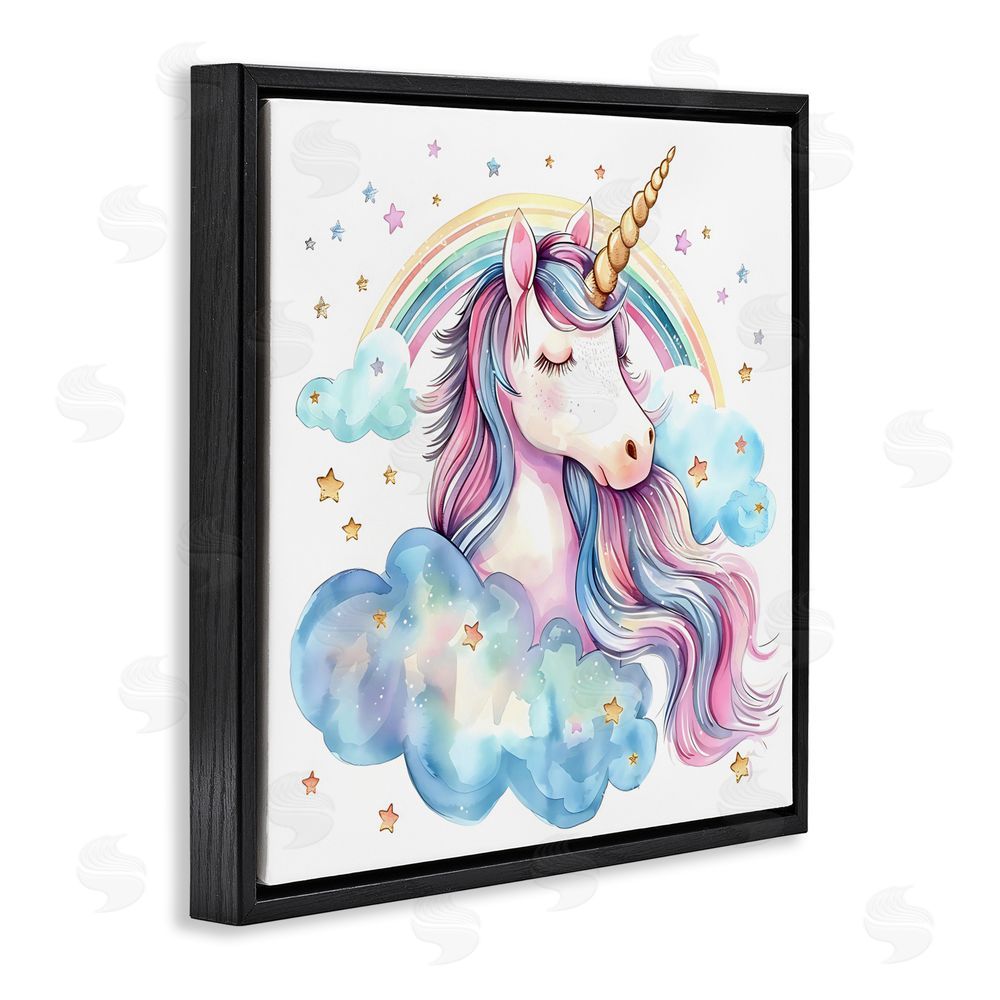 Creative Studio Cute Happy Unicorn & Rainbow Black Floating Frame Wall Art Print