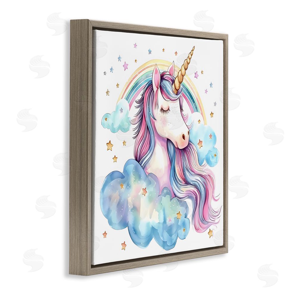 Creative Studio Cute Happy Unicorn & Rainbow Brown Floating Frame Wall Art Print