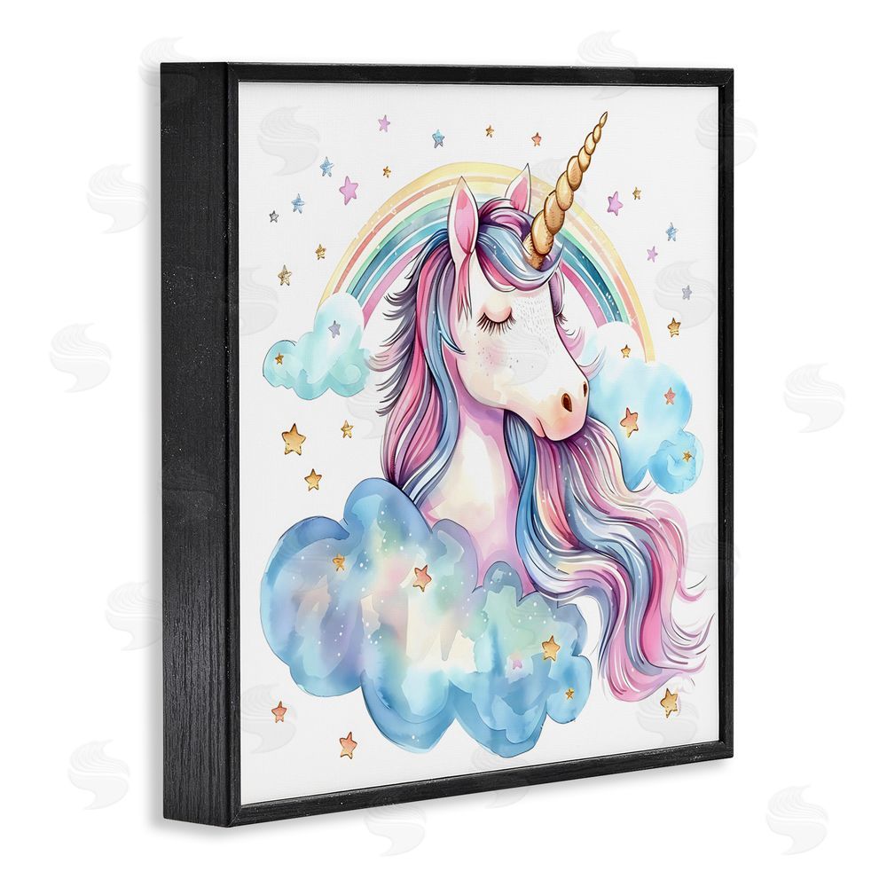 Creative Studio Cute Happy Unicorn & Rainbow Black Framed Giclee Wall Art Print