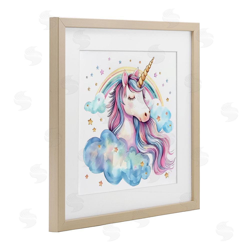 Creative Studio Cute Happy Unicorn & Rainbow Birch Framed Print Under Glass Wall Art