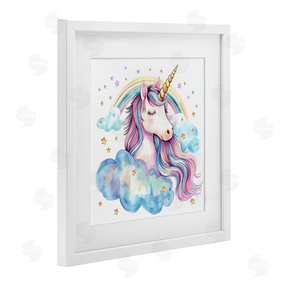 Creative Studio Cute Happy Unicorn & Rainbow White Framed Print Under Glass Wall Art