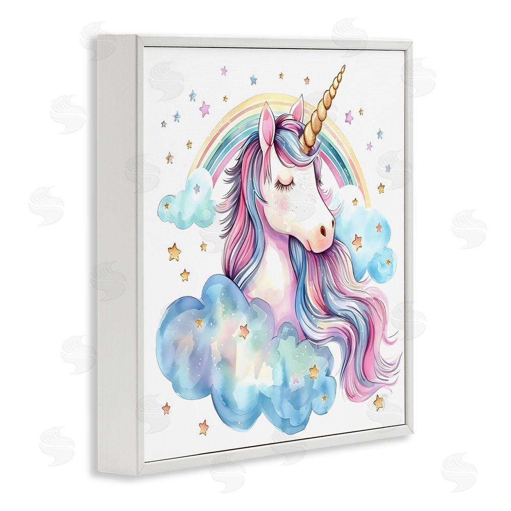 Creative Studio Cute Happy Unicorn & Rainbow White Framed Giclee Wall Art Print