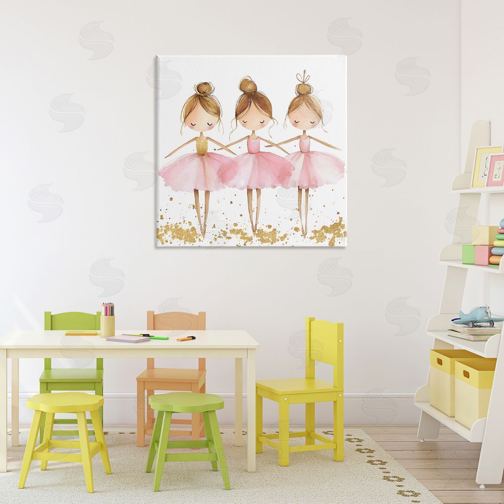 Creative Studio Ballerina Trio in Pink Tutus Stretched Canvas Wall Art in Room