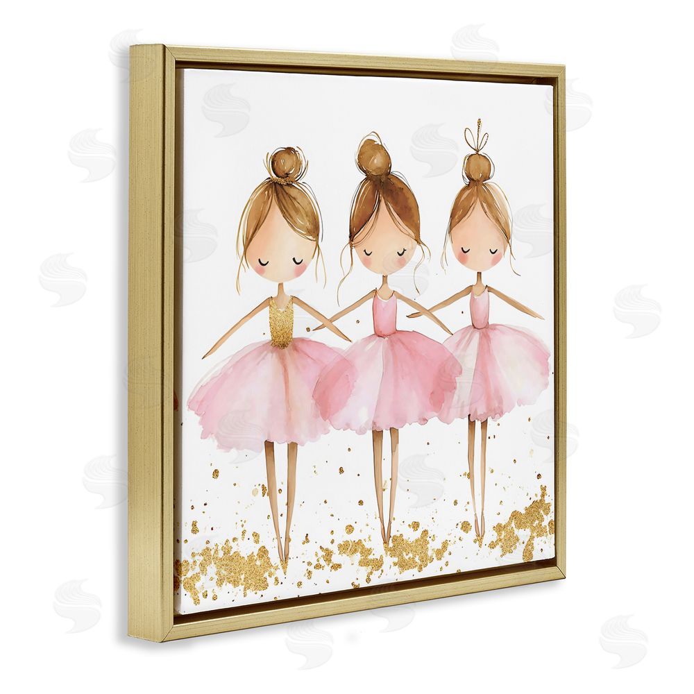 Creative Studio Ballerina Trio in Pink Tutus Gold Floating Frame Canvas Wall Art Print
