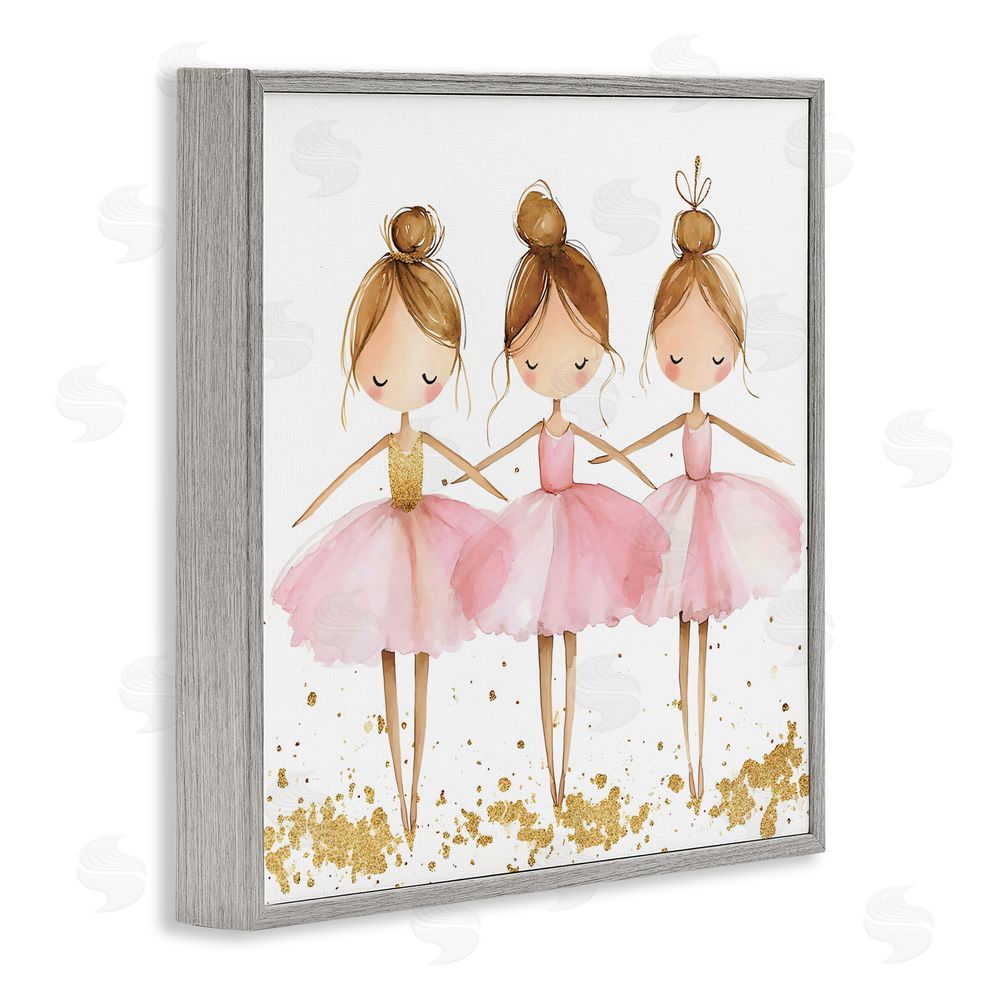 Creative Studio Ballerina Trio in Pink Tutus Gray Framed Giclee Wall Art Print