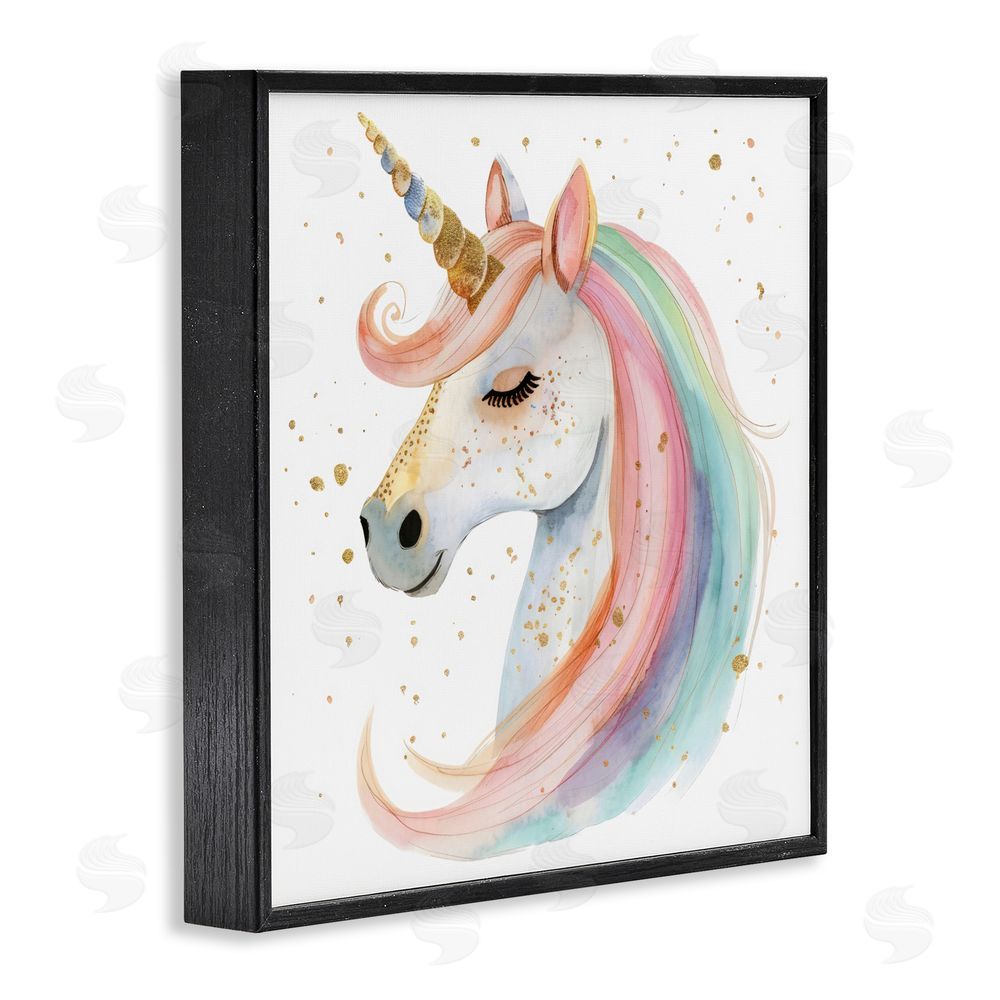 Creative Studio Gold Speckled Pastel Unicorn Blacked Framed Giclee Wall Art Print