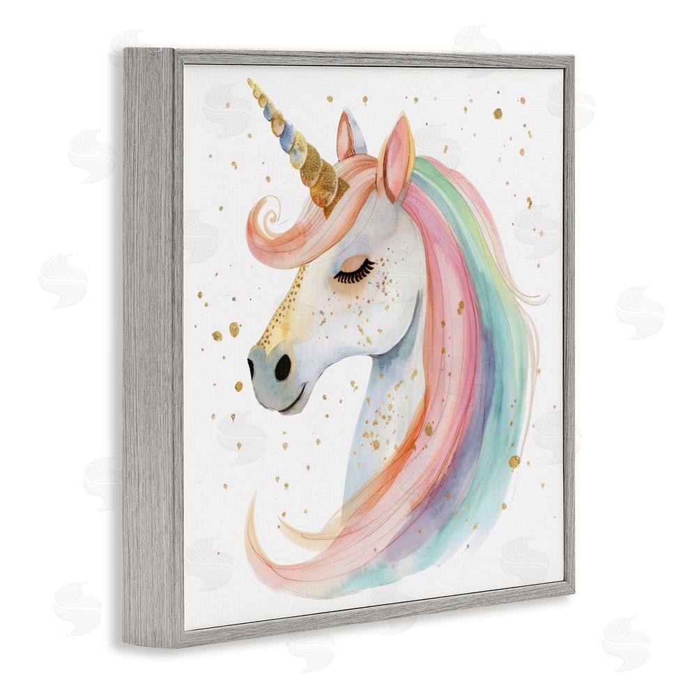 Creative Studio Gold Speckled Pastel Unicorn Gray Framed Giclee Wall Art Print