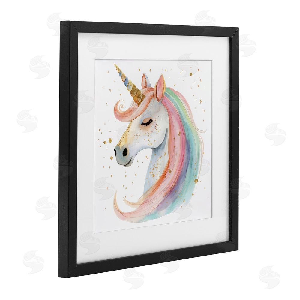 Creative Studio Gold Speckled Pastel Unicorn Black Framed Print Under Glass with Mat Wall Art