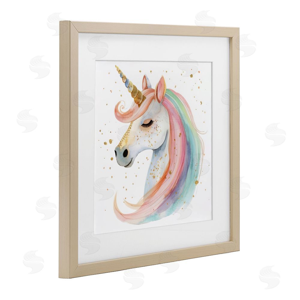Creative Studio Gold Speckled Pastel Unicorn Brown Framed Print Under Glass with Mat Wall Art