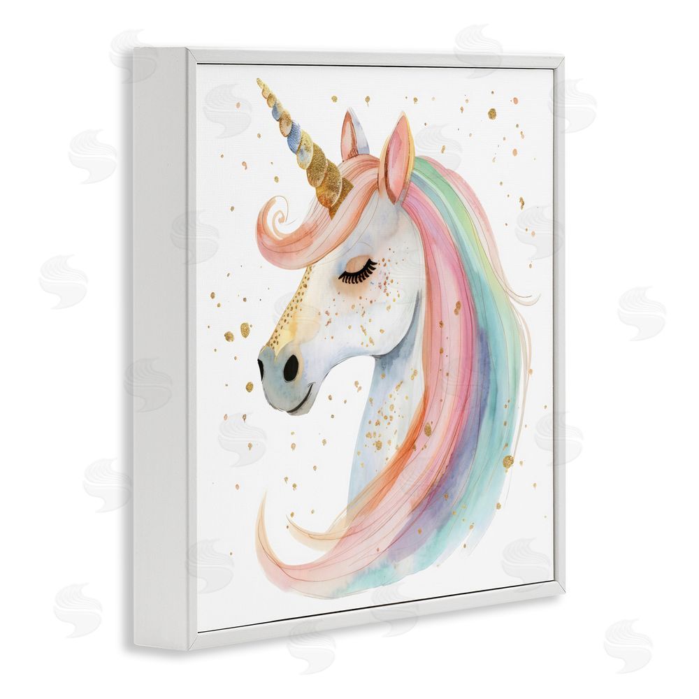 Creative Studio Gold Speckled Pastel Unicorn White Framed Giclee Wall Art Print