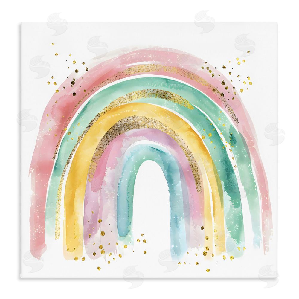 Creative Studio Pastel Rainbow with Gold Accents Stretched Canvas Wall Art Print